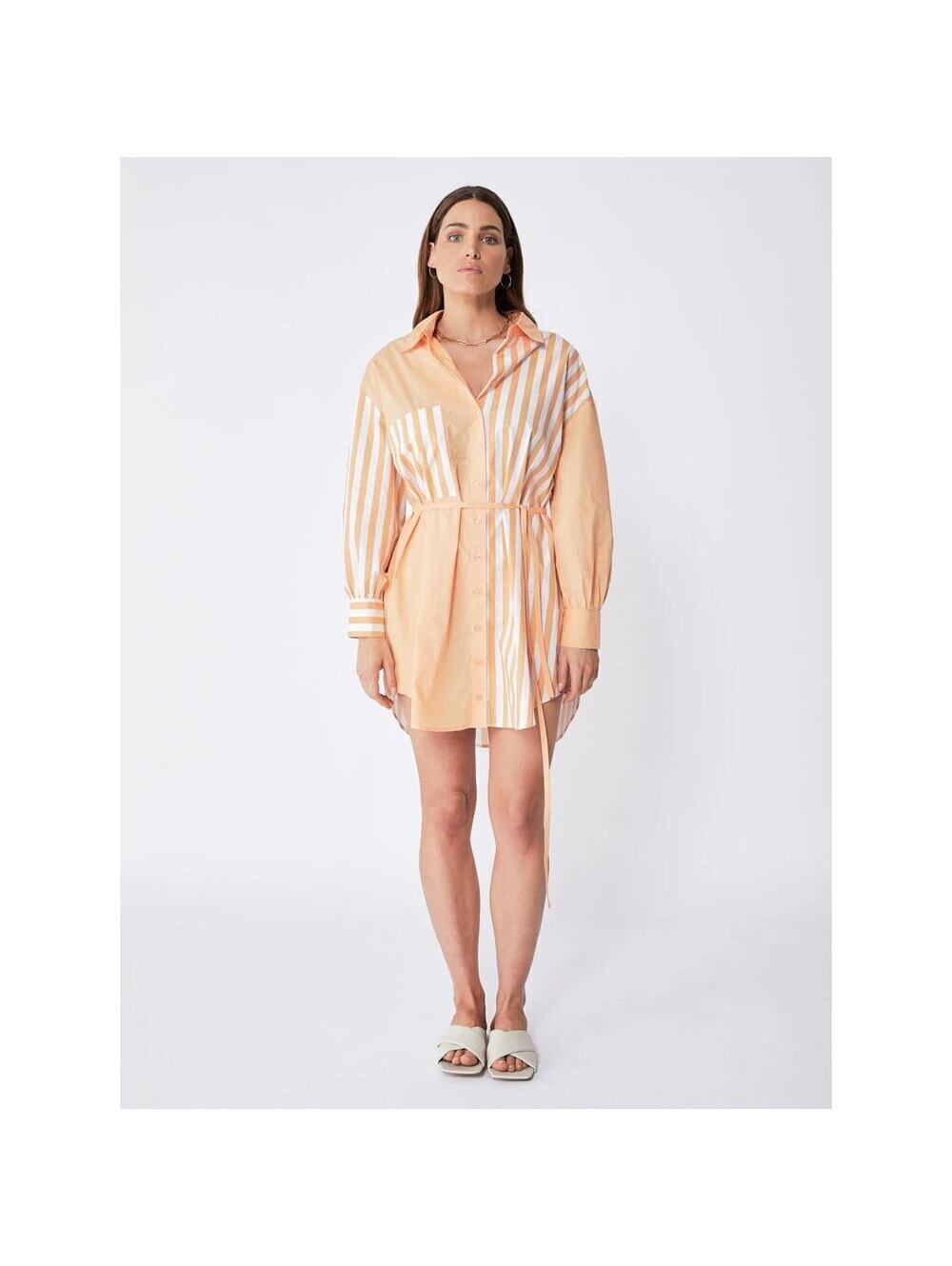 Ena Pelly Bree Cotton Shirt Dress - Melon Stripe - Size 6